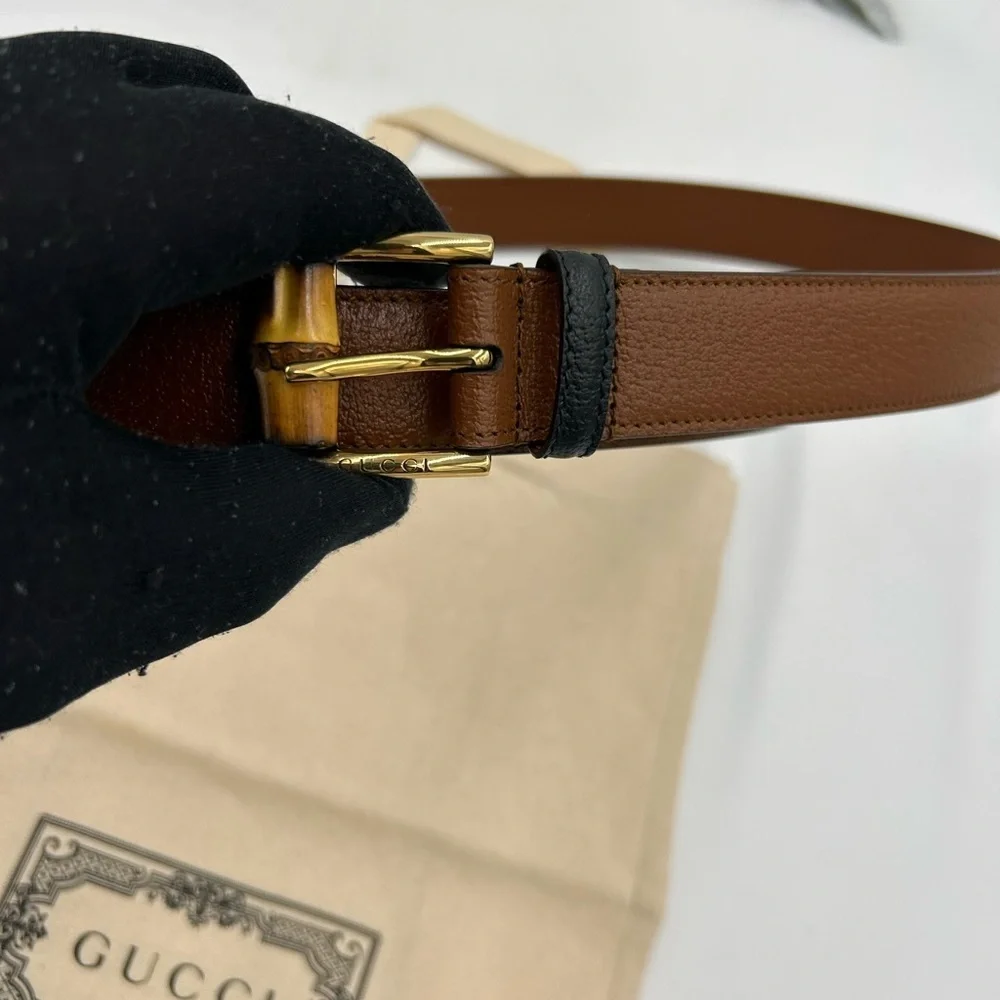 Men's Gucci brown leather belt with bamboo buckle size 110 cm/44 inches